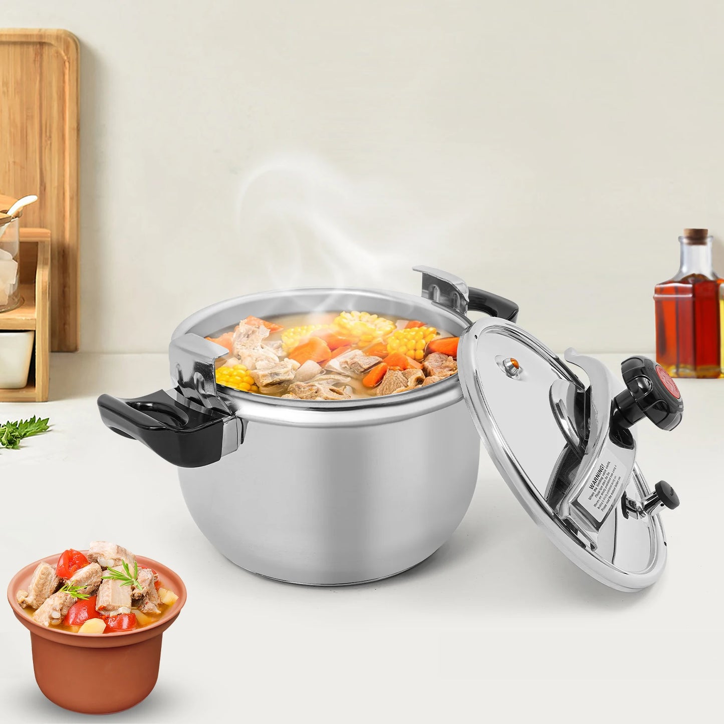 Bymaocar Stainless Steel Pressure Cooker 60KPa Large Capacity Pot