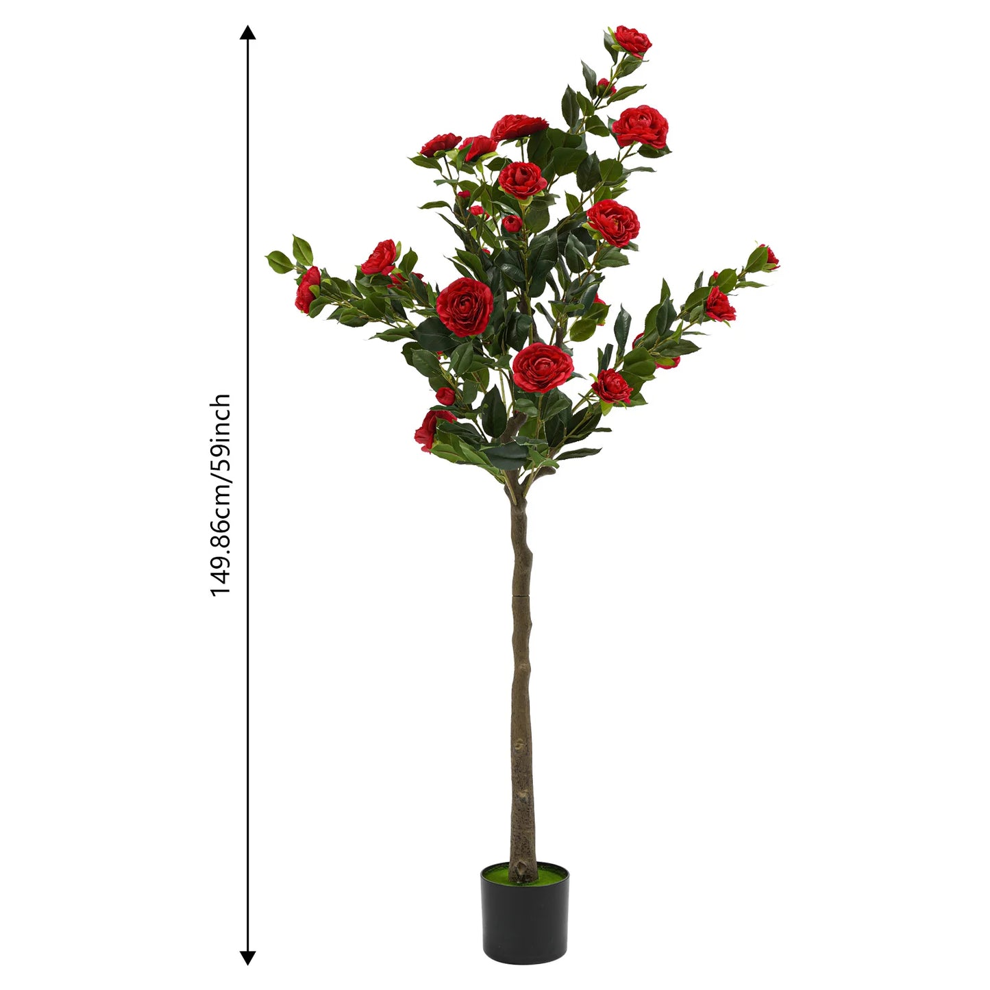 Simulated Tree Camellia Plant In Pot Lifelike Trunk Red Artificial Camellia Trees for Balconies/Shopping Malls/Exhibitions