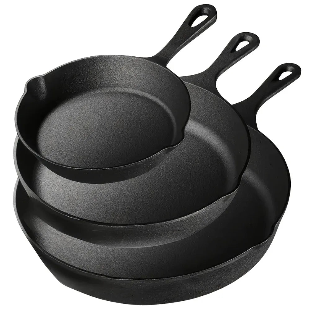 AEDG Three-Piece Cast Iron Skillet Set Preseasoned For Oven Grill Campfire