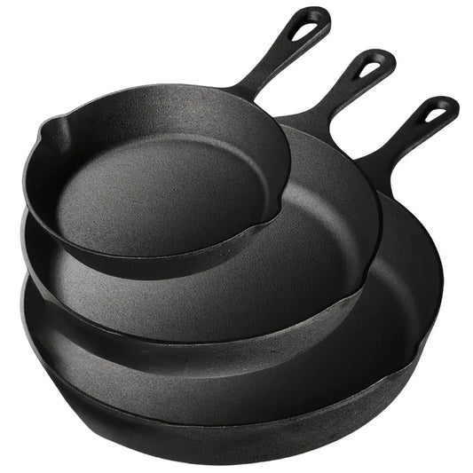 AEDG Three-Piece Cast Iron Skillet Set Preseasoned For Oven Grill Campfire