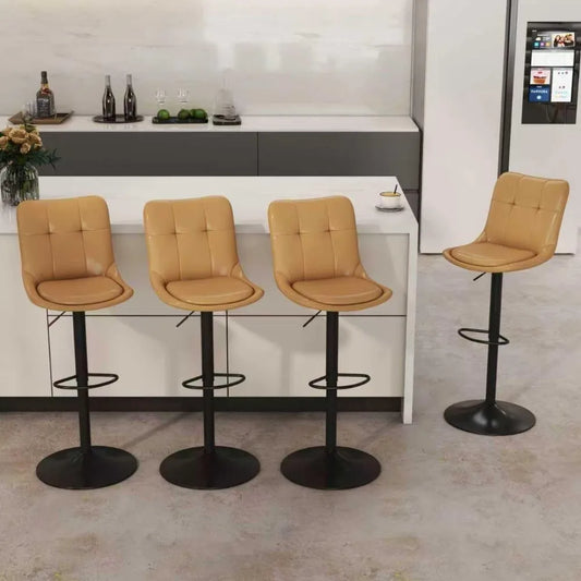 Adjustable PU Leather Swivel Bar Stools With Backrest