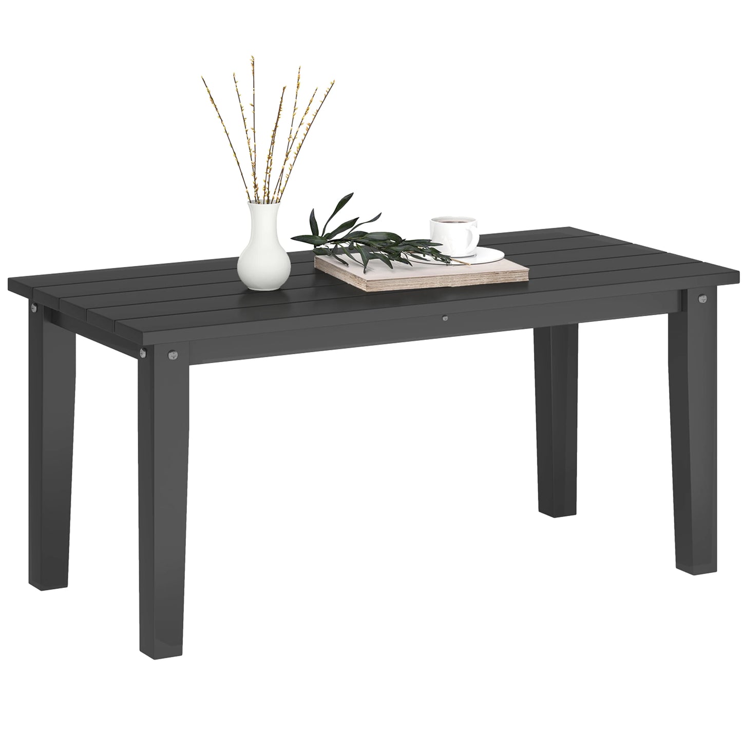 Hdpe Outdoor Coffee Table, Rectangle Slatted Patio Table, Black