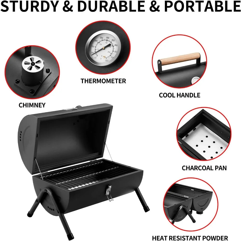 Portable Charcoal Tabletop Grill Compact Outdoor BBQ Smoker for Backyard Camping Picnic Beach Cooking