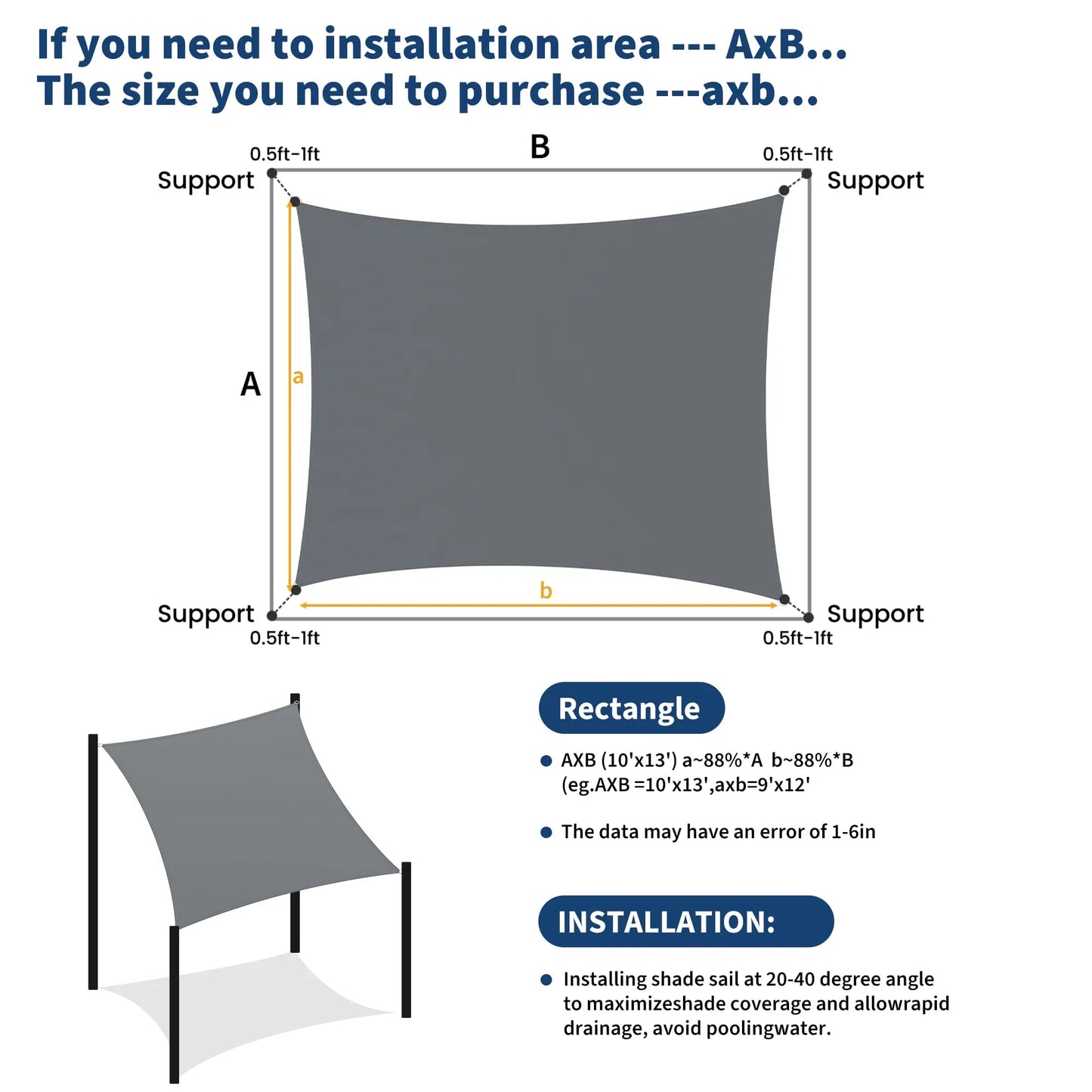 HiMISS Rectangle Sun Shade Sail UV Block Outdoor Canopy