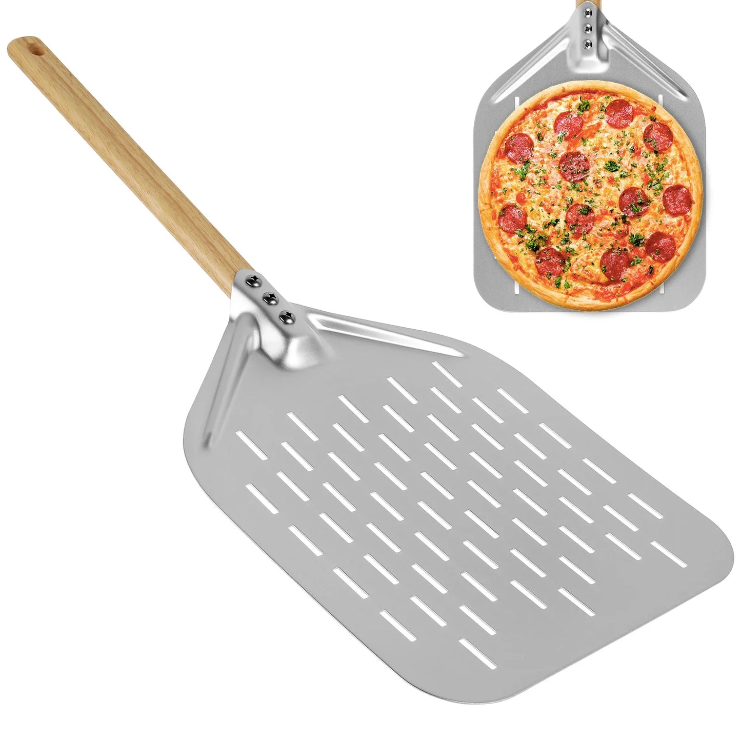 6.5/10/12inch Pizza Shovel Metal Non-Stick Pizza Peel with Wood Handle Cake Lifter Transfer Tray for Homemade Baking Pizza Bread