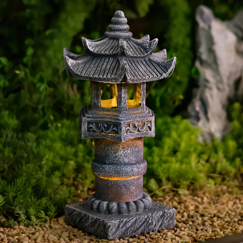 Pagoda Garden Statue Solar Powered Light, for Landscape Balcony, Outdoor Garden Zen Statue Light, Pagoda Stupa Zen Garden Decor Lawn Ornament, Garden, Patio, Porch Yard Art Ornament