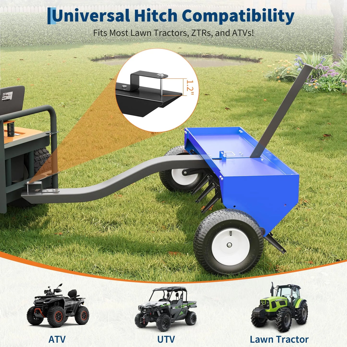 Heavy Duty 40-Inch Tow Behind Spike Aerator For Lawn Tractor ATV, Universal Hitch, 6 Rotating Steel Plates, 2-Inch Depth