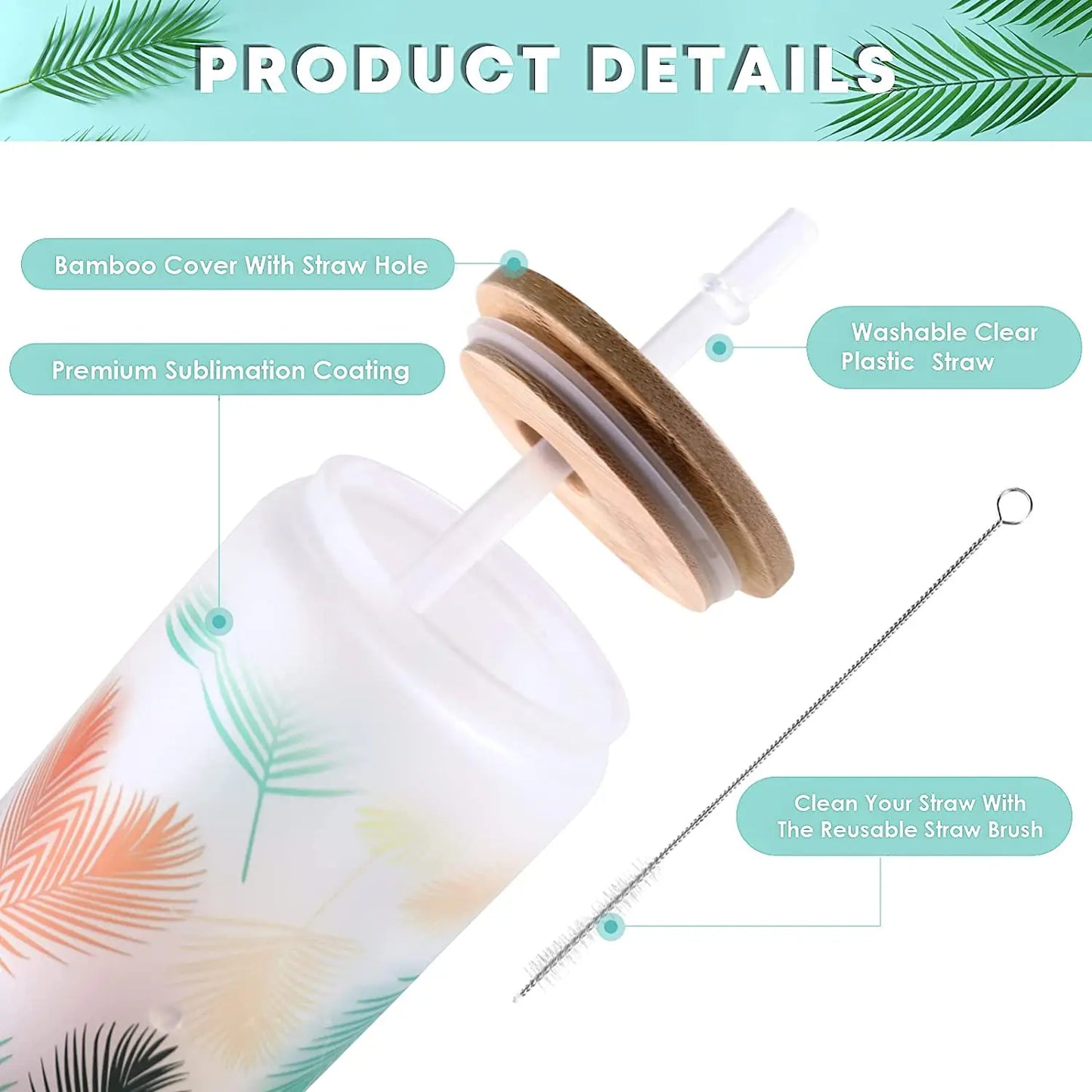 HTVRONT Glass Sublimation Tumblers with Bamboo Lids
