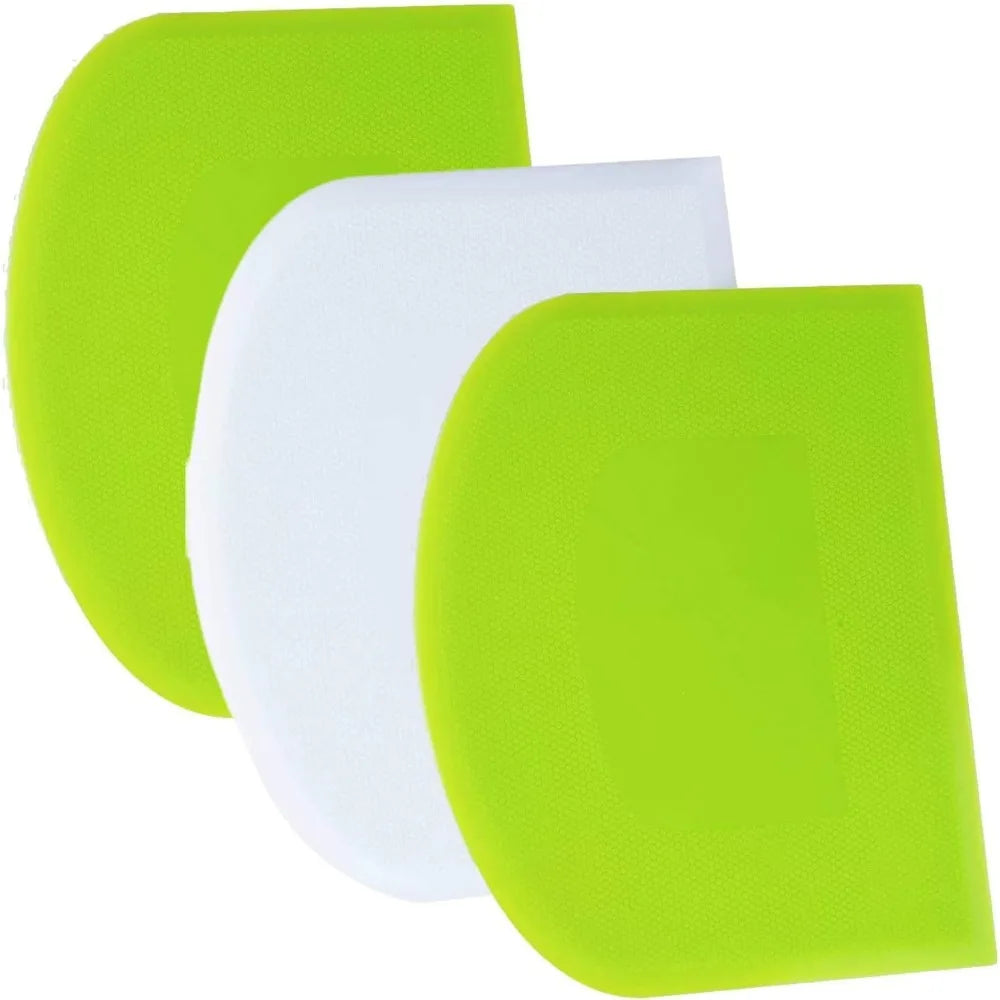 Flexible Plastic Dough Scraper Bench Scraper with Sharp Edges for Baking Cake Decorating Modeling and Sculpting Non Slip Kitchen Tool Set of 3 Green White Green