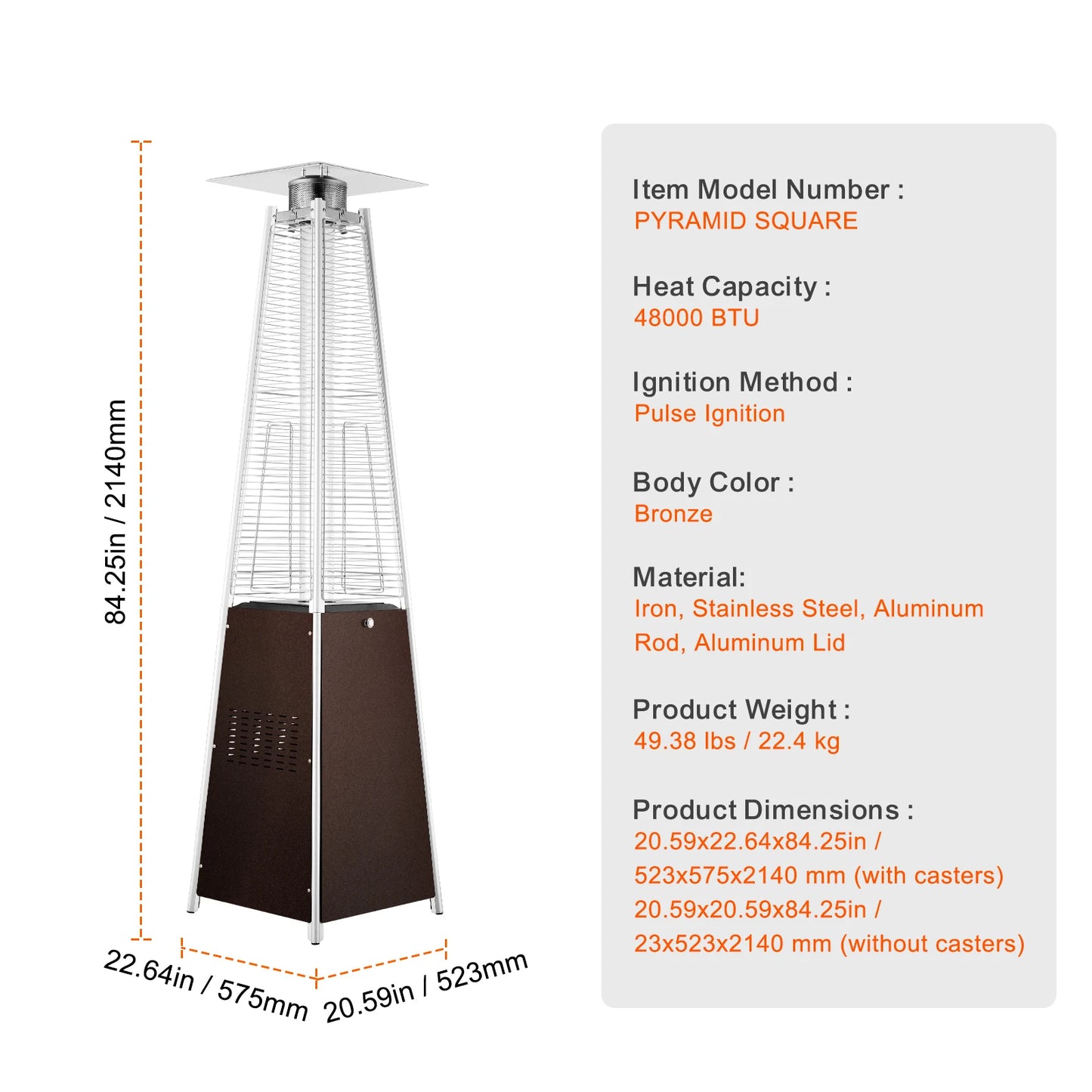 SucceBuy Patio Heater for Outdoor Use Tall Hammered With Round Table Design Metal Burner and Wheels Fixed Flame Heater for Patio