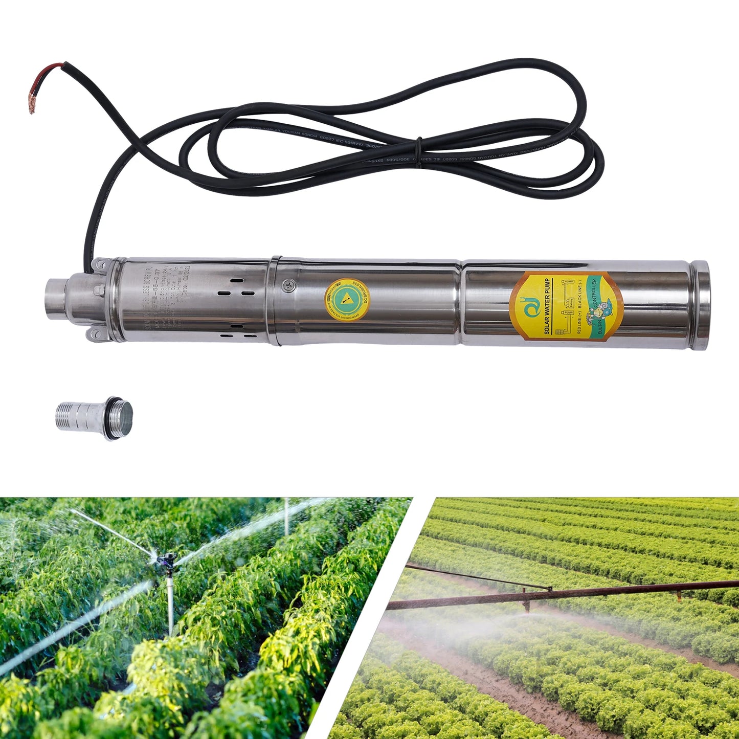2m³//H Solar Water Pump 24V 370W Submersible Deep Well Pump Stainless Steel for Villages Families Farms Camping Car