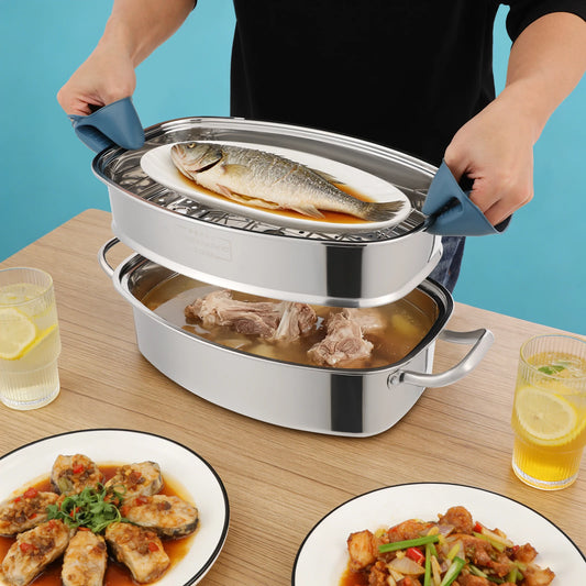 Bymaocar Stainless Steel Steamer Pot With Double Layer Ceramic Plate