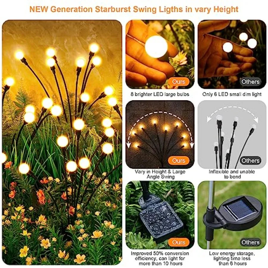 Solar Lights Outdoor 4 Pack, 32 LEDs,Solar Garden Lights, Outdoor Decorations, Firefly Light for Patio Decor, Big Bulb, Unique