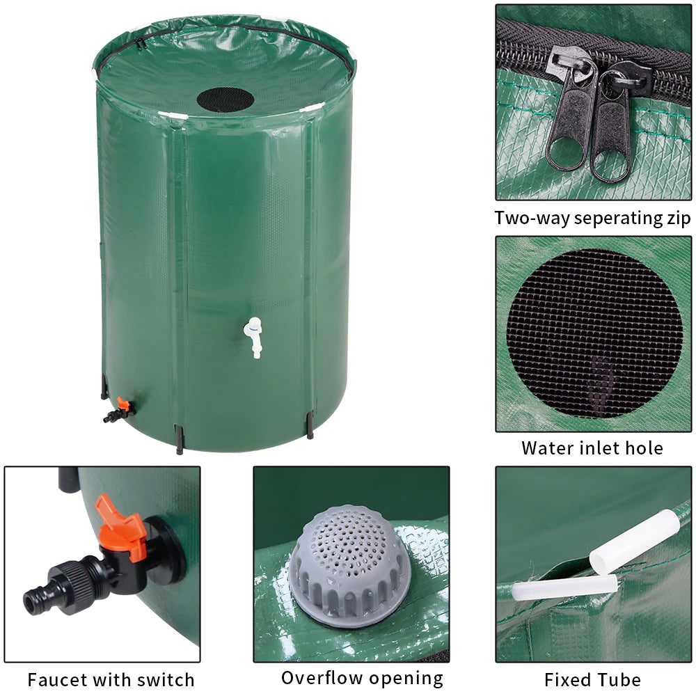 100 Gallon Collapsible Rain Barrel Water Collector, Portable Foldable Rain Water Storage Tank with Spigot for Garden Irrigation