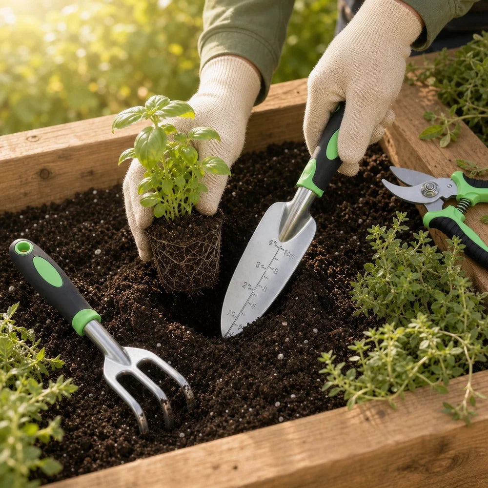 3 Piece Garden Tool Set Aluminum Alloy Gardening Hand Tools Kit with Transplanting Trowel 3 Tine Hand Rake Cultivator and Bypass Pruning Shears Ergonomic Non Slip Handles for Planting Digging Weeding and Trimming