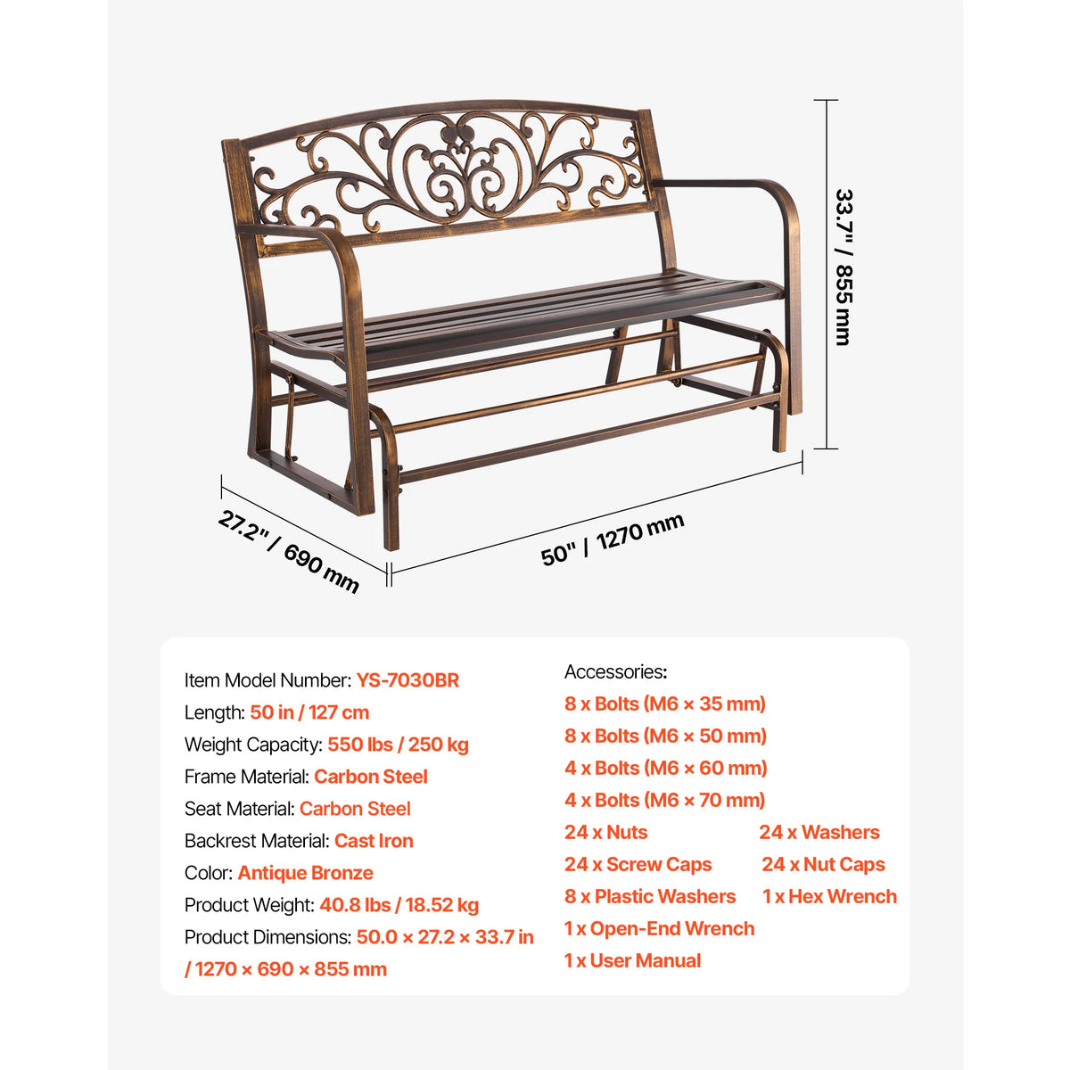 SucceBuy Outdoor Bench Wooden Metal Garden Bench for Outdoors 480 lbs Load Capacity Bench Outdoor Garden Park Bench