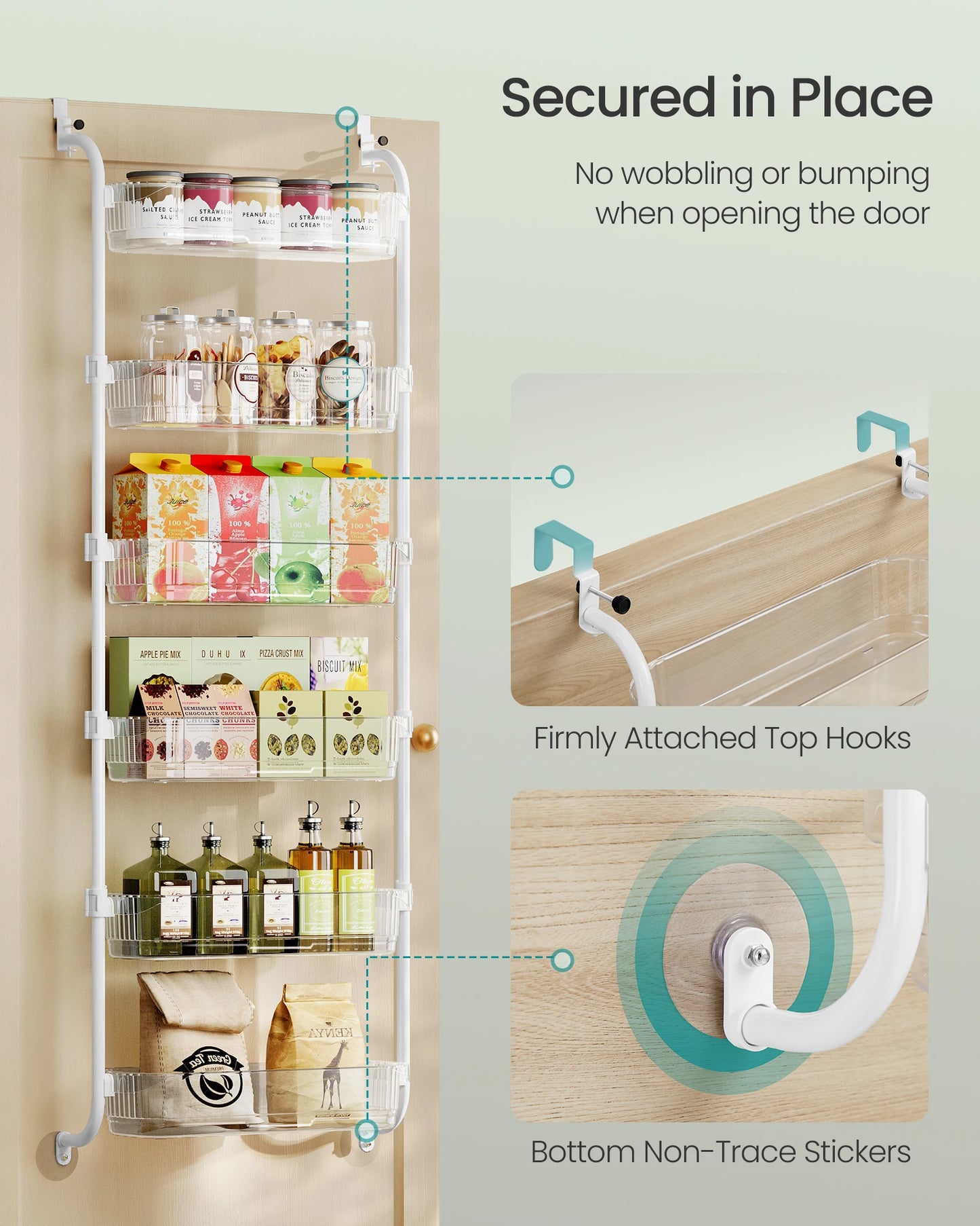 SONGMICS Over the Door Pantry Organizer, 6-Tier Kitchen Pantry Door Organizer with Adjustable Tall Baskets, Hanging Spice Rack,