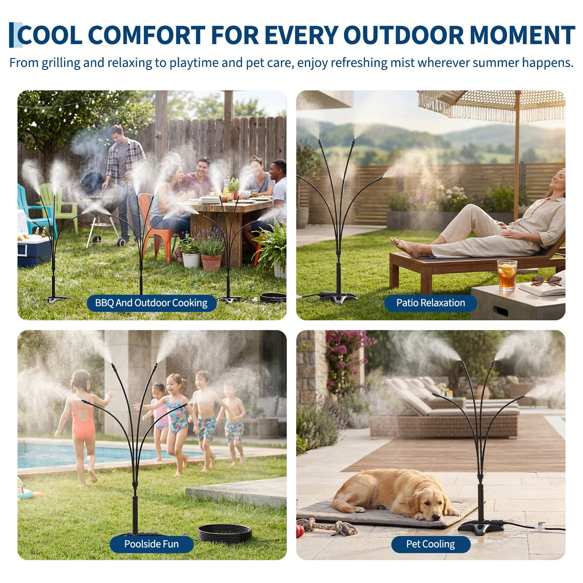 Durable ABS Misting Cooling System for Patio & Garden – 10M Inlet Hose with Connectors – Freestanding Outdoor Mister, Black, Efficient Backyard, Lawn & BBQ Cooling
