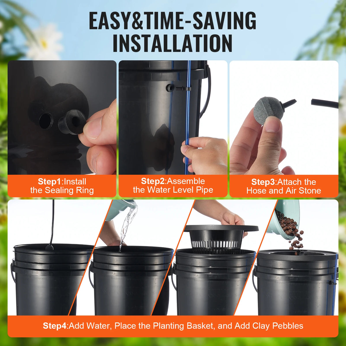 SucceBuy DWC Hydroponics Grow System Hydroponic Growing System w/ Top Drip Kit Deep Water Culture 5-Gallon Buckets with Air Pump