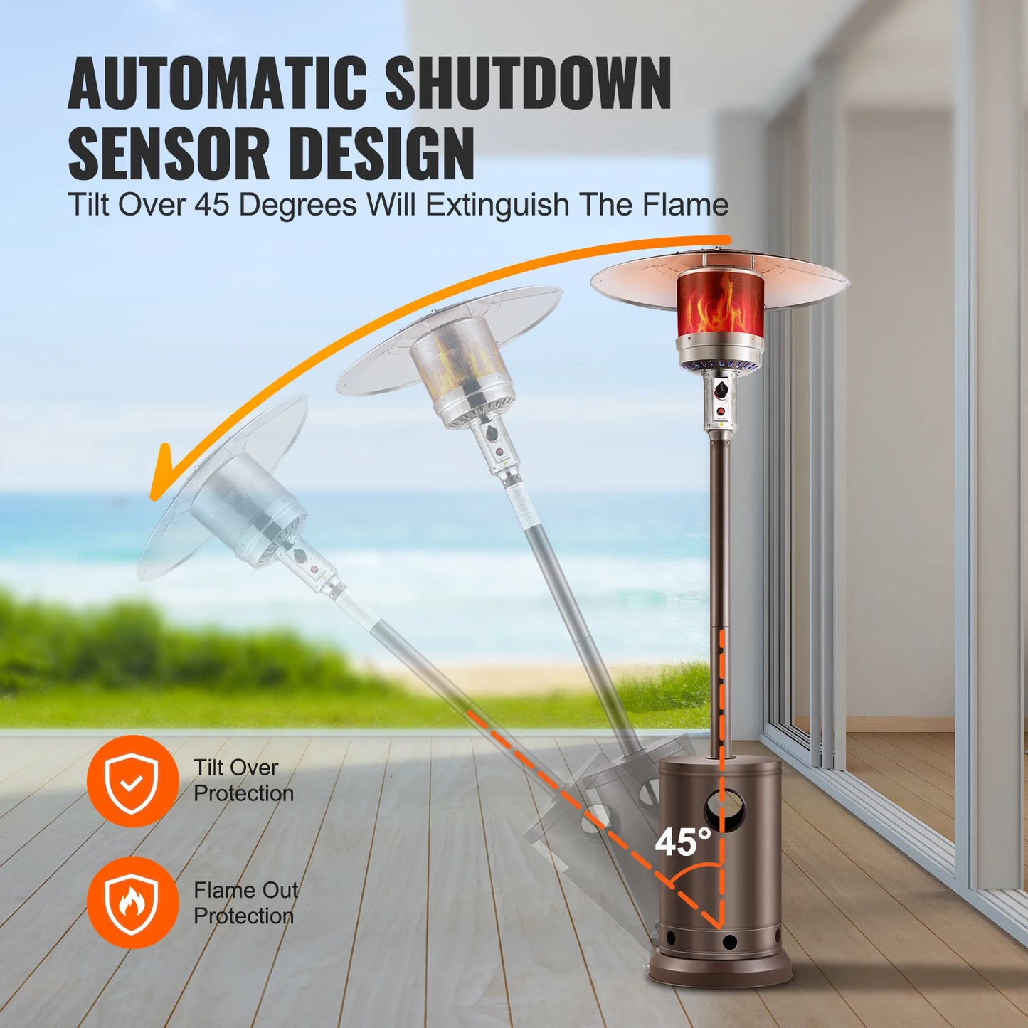 SucceBuy Patio Heater for Outdoor Use Tall Hammered With Round Table Design Metal Burner and Wheels Fixed Flame Heater for Patio