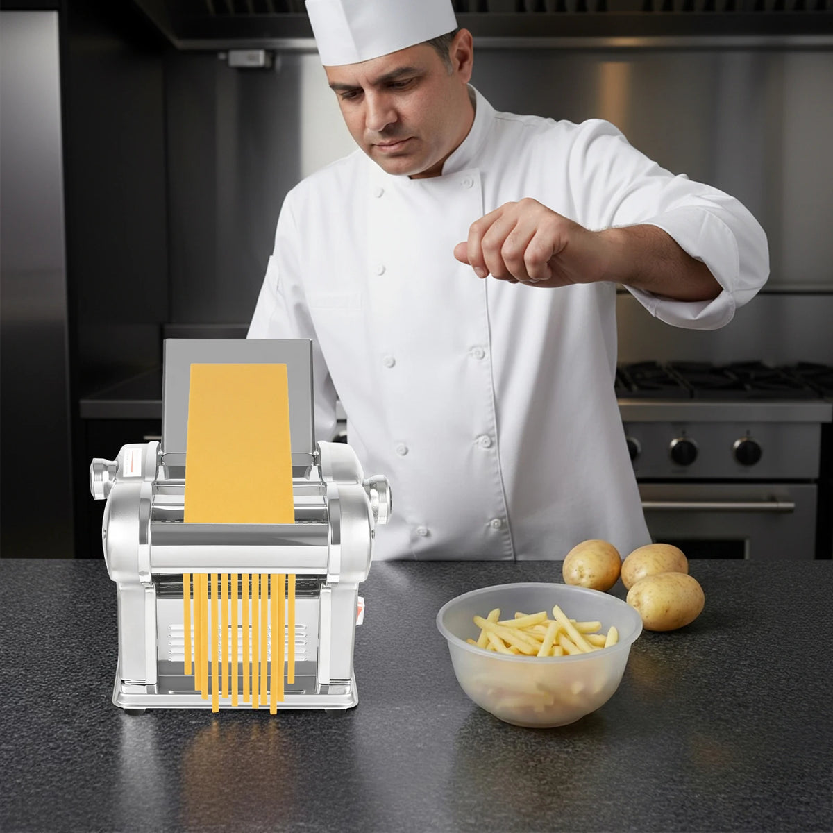110V Stainless Steel  Electric Noodle Maker Machine, 135W Dual Blades 6 Thickness Settings Automatic Pasta Dough Roller Machine