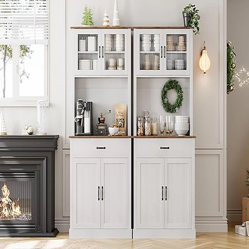 HiMISS Kitchen Pantry Cabinet Freestanding Hutch With Microwave Stand