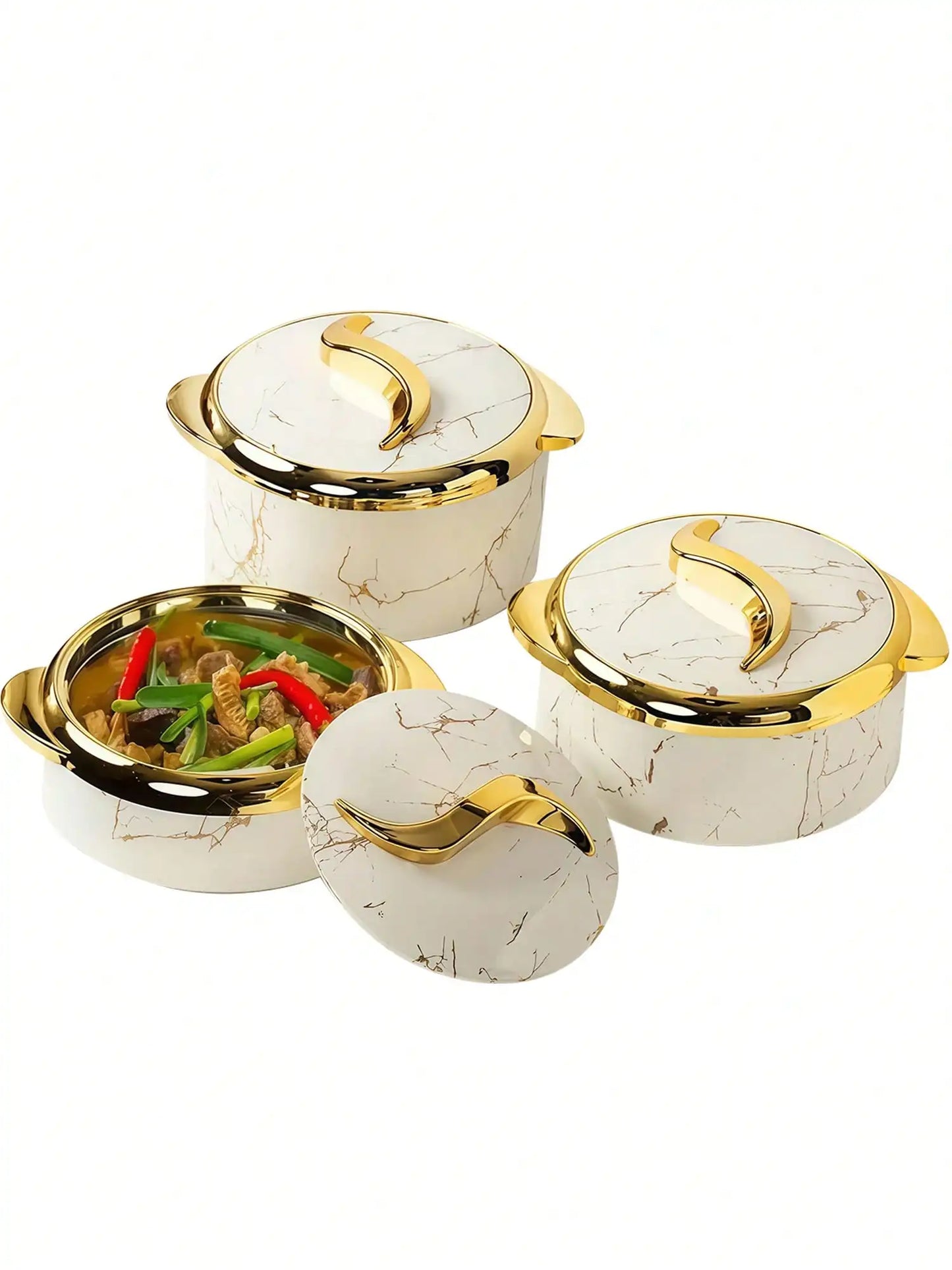 Three-Piece Food Warmer Set With Lids in Stainless Steel