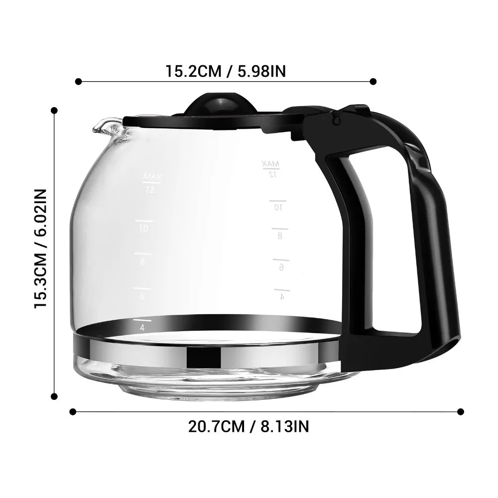 Clear Borosilicate Glass Coffee Carafe with Handle Replacement Spare Pot 12 Cup Capacity Fit Most Drip Coffee Machines Home Coffee Maker Replacement Container
