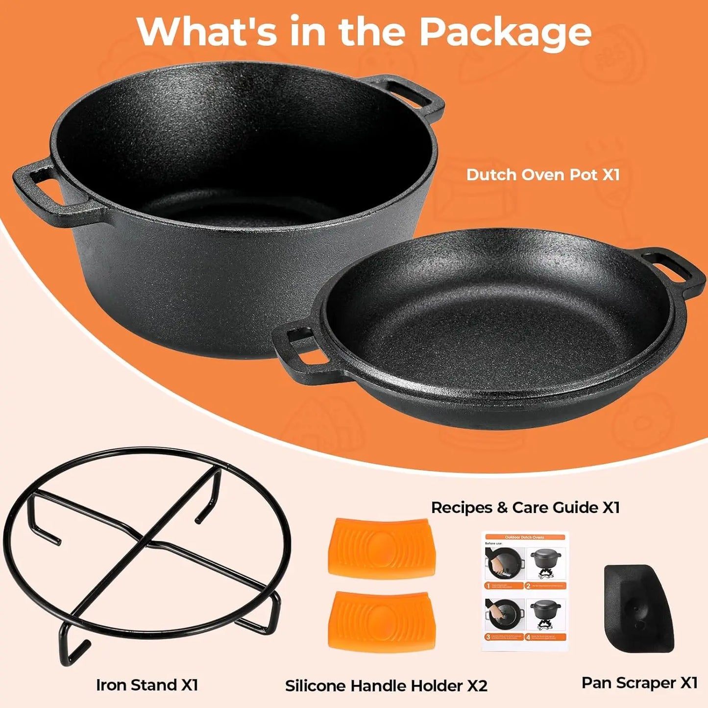 Pre Seasoned Cast Iron Double Dutch Oven With Lid Durable