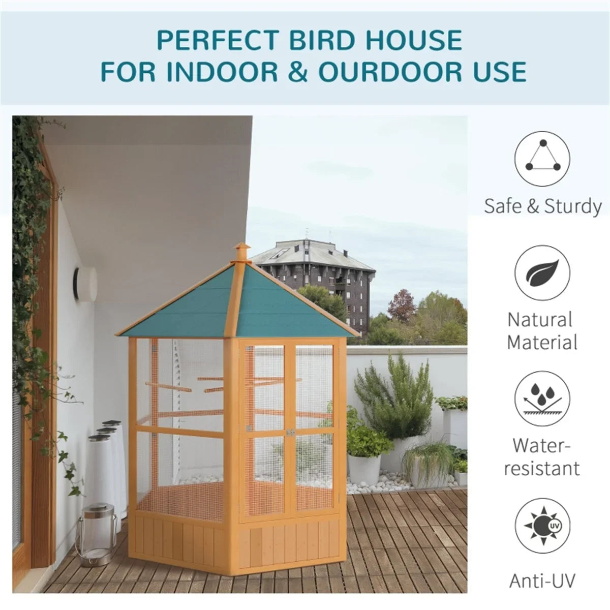 NONECN Wooden Birdcage Outdoor Aviary With Pull Out Tray