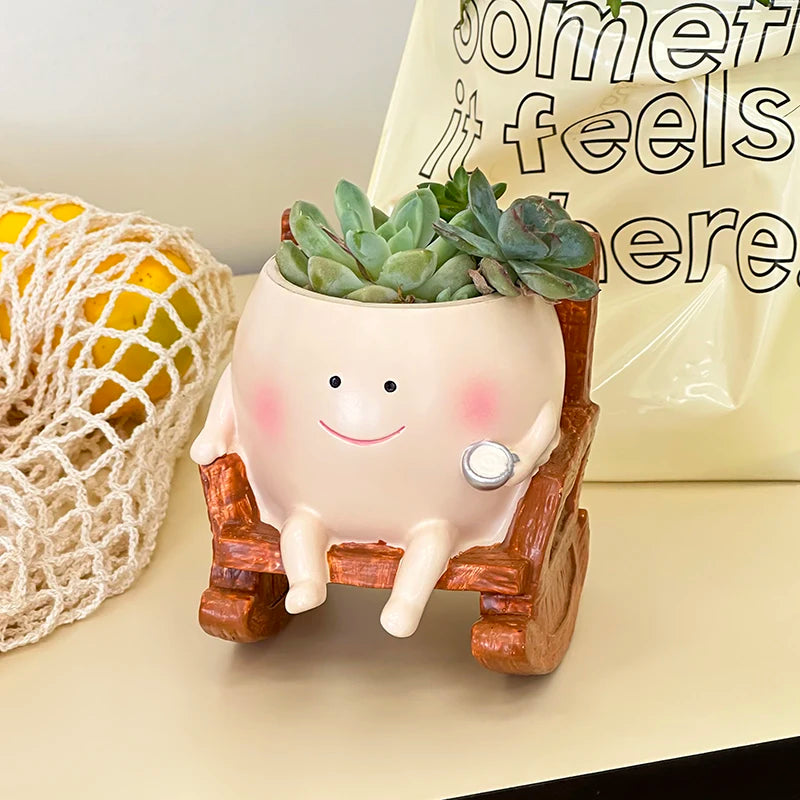 Cute Chair Swing Flower Pot With Smiling Devil Face