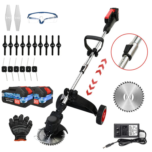 Cordless Electric Lawn Mower Handheld Weed Trimmer Brushless 11000 Rpm 21V with 2x5c 1.5Ah Li-ion Cutter Garden Power Tool