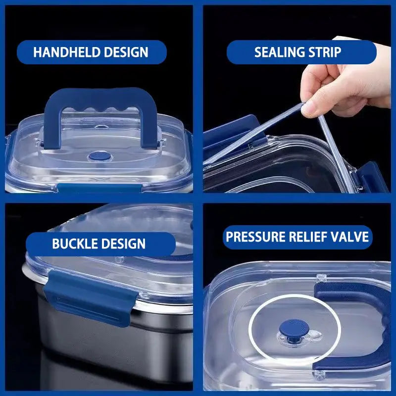 2PCS Yakimoto Extra-Large Stainless Steel Food Storage Containers With Blue Lids - Deep Design, Airtight Seal, Perfect For Refrigerator Organization, Meal Prep, Lunch Boxes & Kitchen Pantry