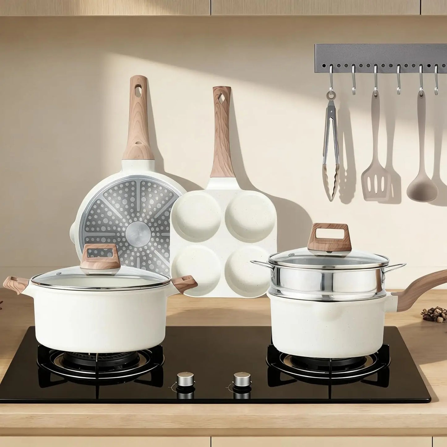 Nonstick Induction Cookware Set With Stackable Removable Handle