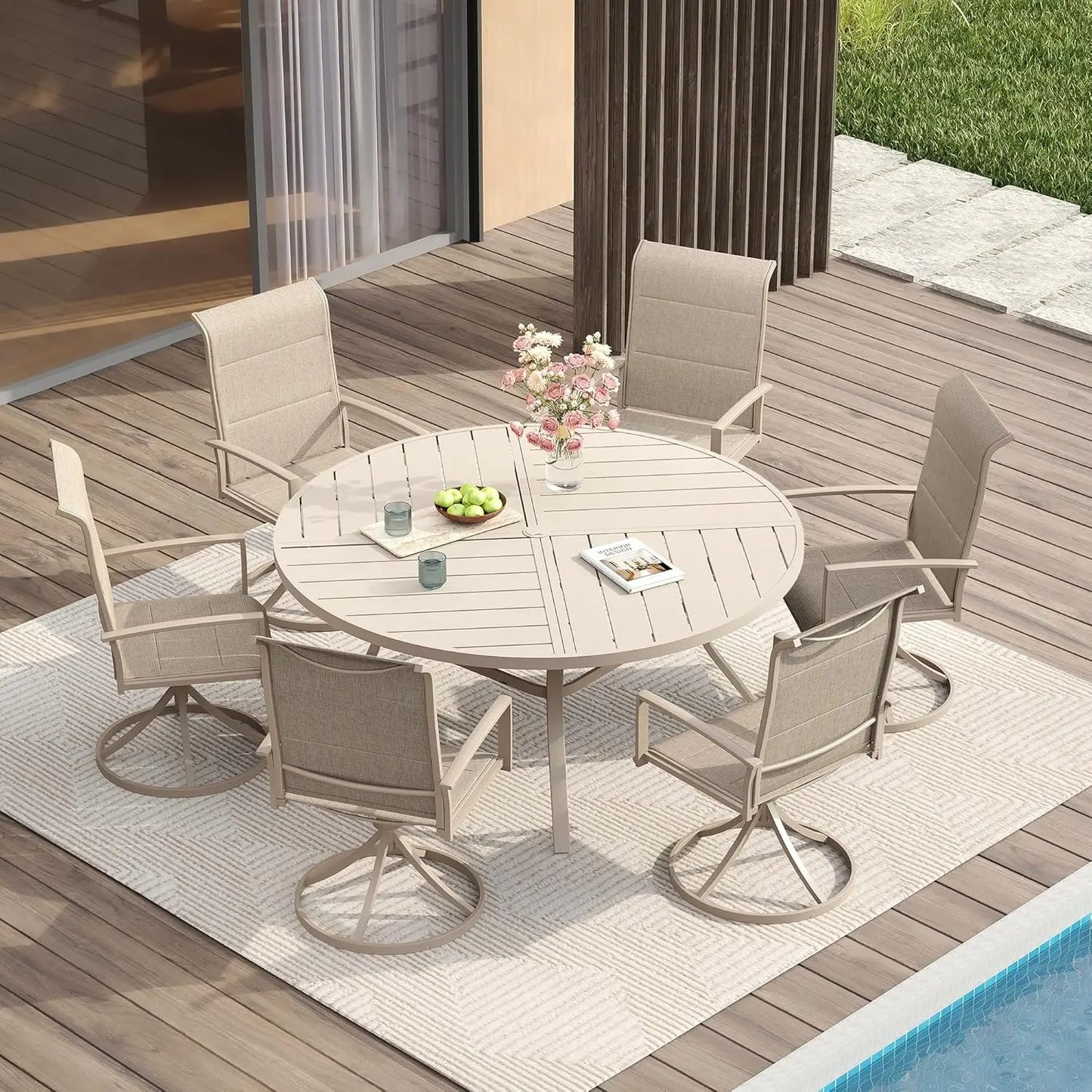 Patio Dining Set for Six With Round Table and Chairs
