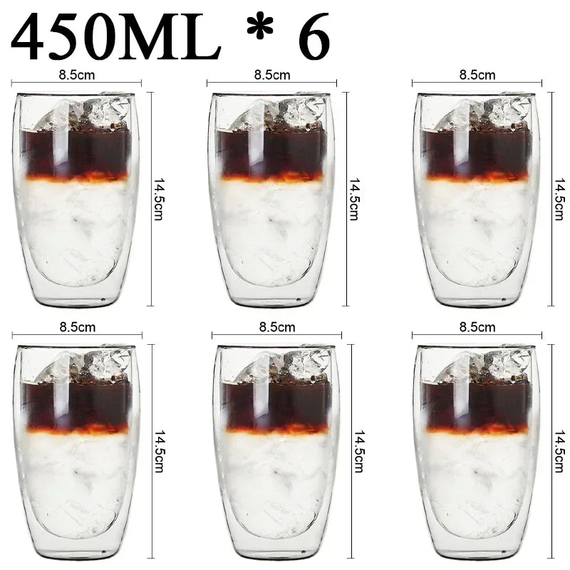 Double Wall Borosilicate Glass Mugs Set Drinkware Heat Resistant