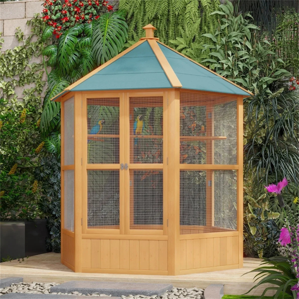 NONECN Wooden Birdcage Outdoor Aviary With Pull Out Tray