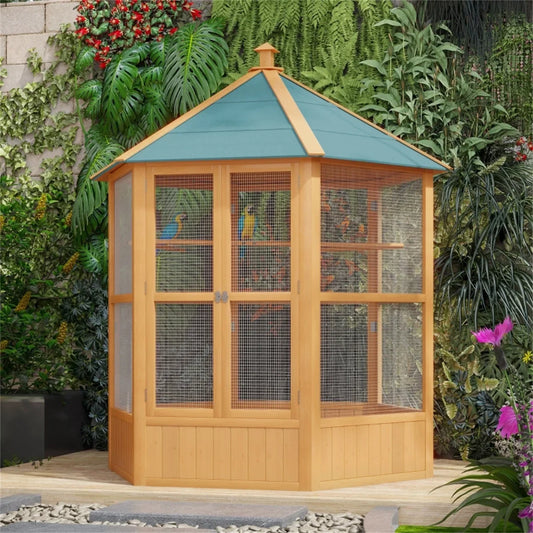 NONECN Wooden Birdcage Outdoor Aviary With Pull Out Tray