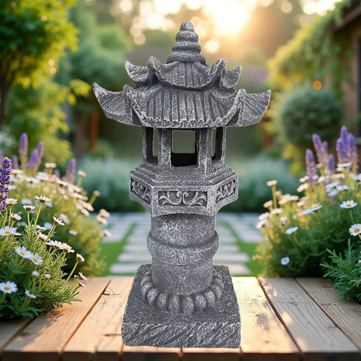 Pagoda Garden Statue Solar Powered Light, for Landscape Balcony, Outdoor Garden Zen Statue Light, Pagoda Stupa Zen Garden Decor Lawn Ornament, Garden, Patio, Porch Yard Art Ornament
