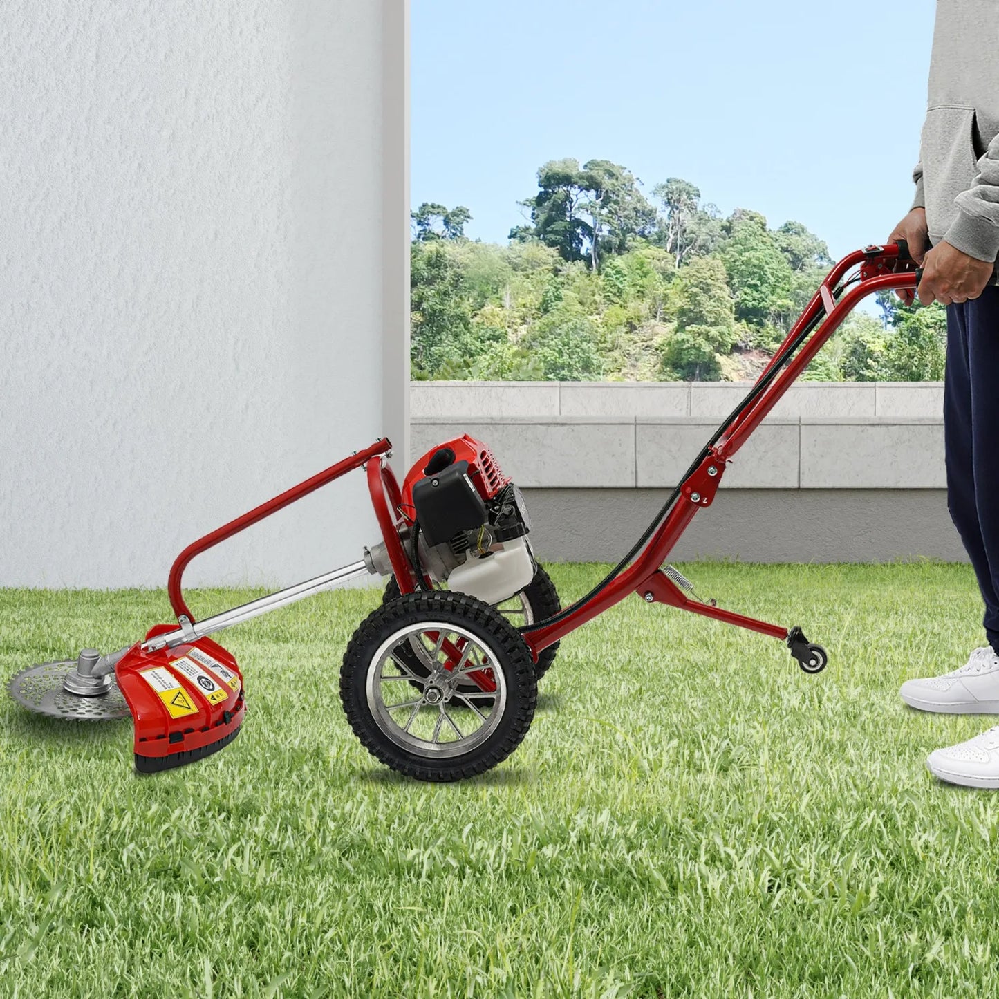 49CC 2 Stroke Gas Lawn Mower, Hand Push Grass Trimmer Weeding Cutter Air Coole for Home Orchards Greenhouses Garden Tool