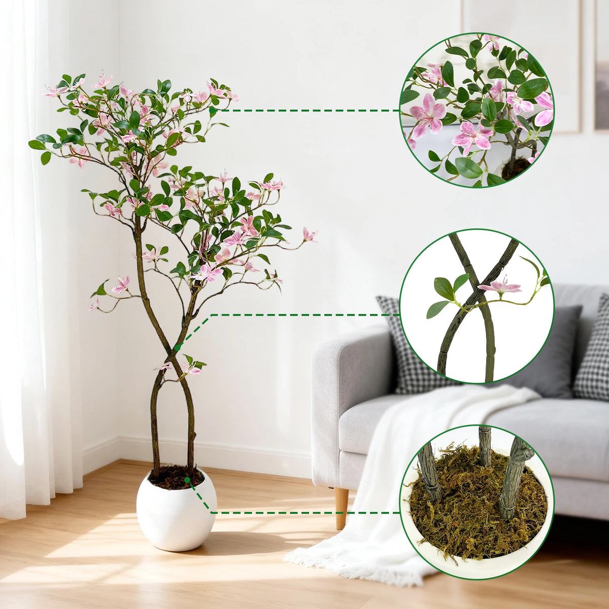 Artificial Jasmine Plant, Tall Faux Jasmine Tree, Realistic Fake Blossoming Tree with Flowers for Indoor Outdoor Garden Porch Home Office