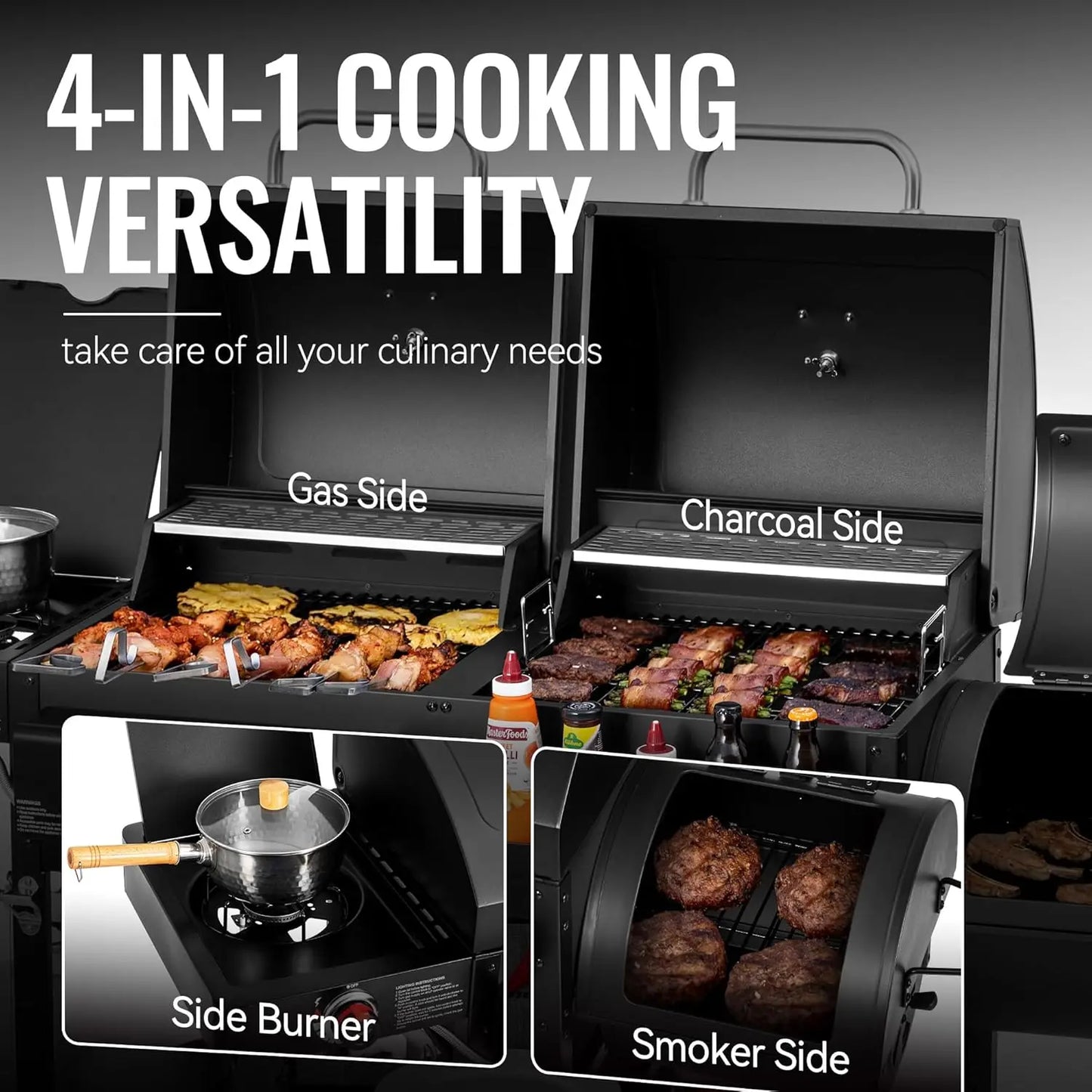 Dual Fuel 2 Burner Grill With Charcoal Gas Offset Smoker