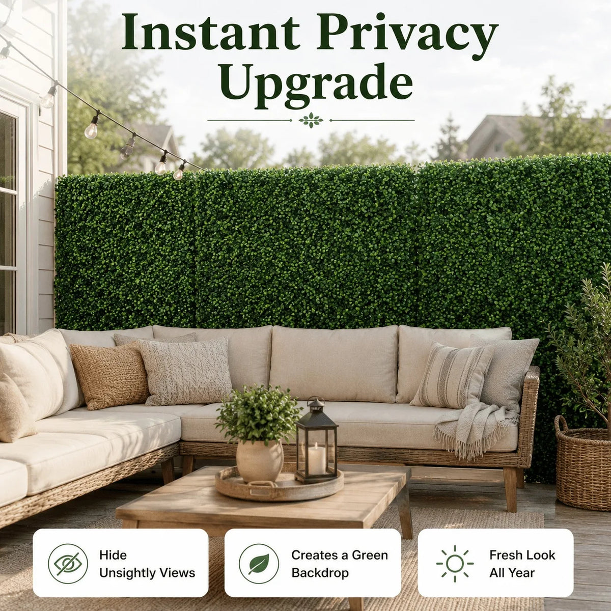 12/24 Pack 24x16 Inch Boxwood Hedge Panels, 32/64 Sq Ft, 1.6" UV Resistant Artificial Plant Wall, Privacy Screen for Garden & Backyard