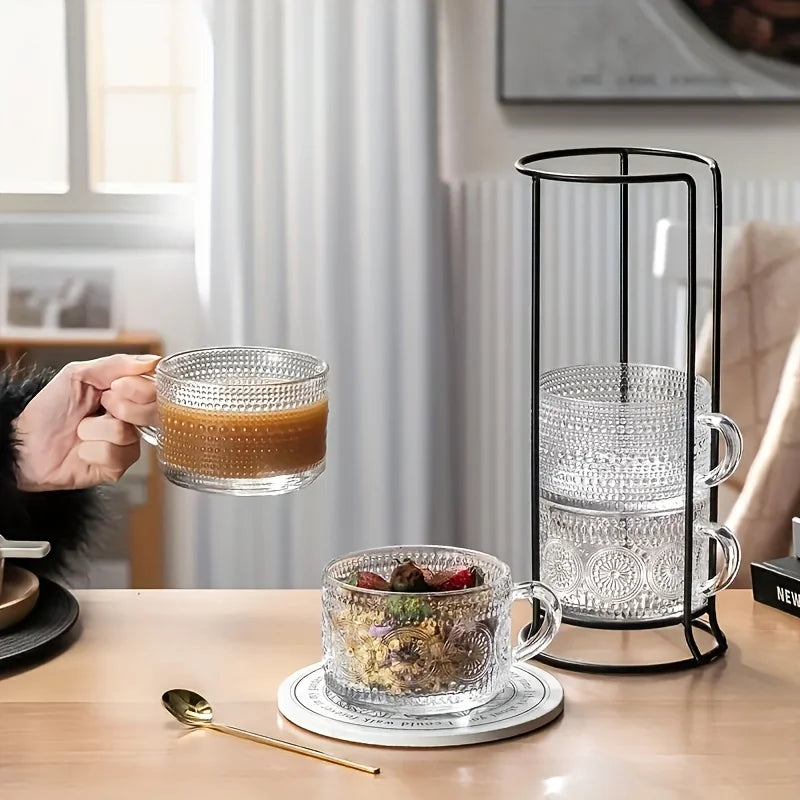 Glass Cups With Wooden Lids Set Of Four For Cappuccino