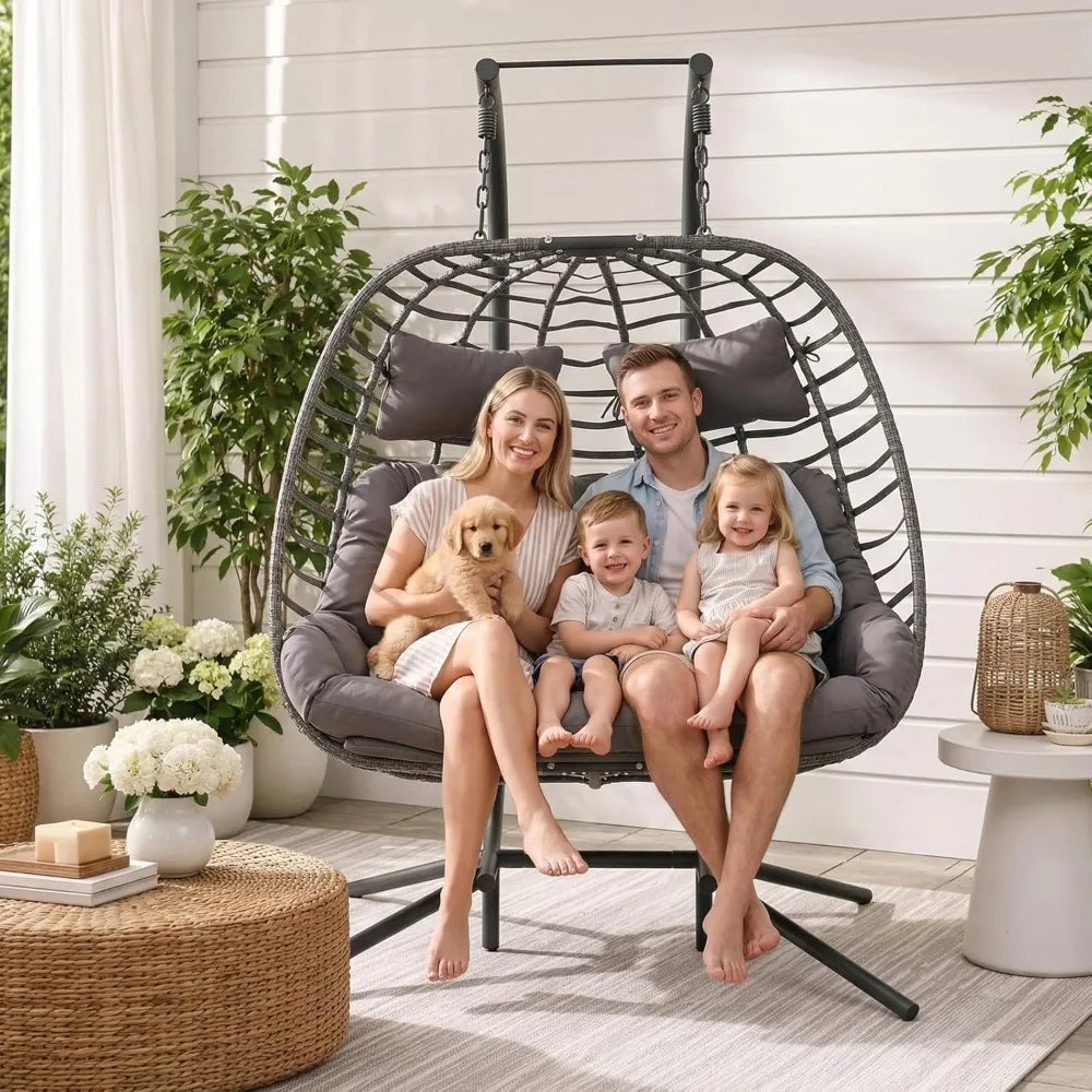 XIAOLANG Double Egg Swing Chair With Stand Rattan Outdoor Patio