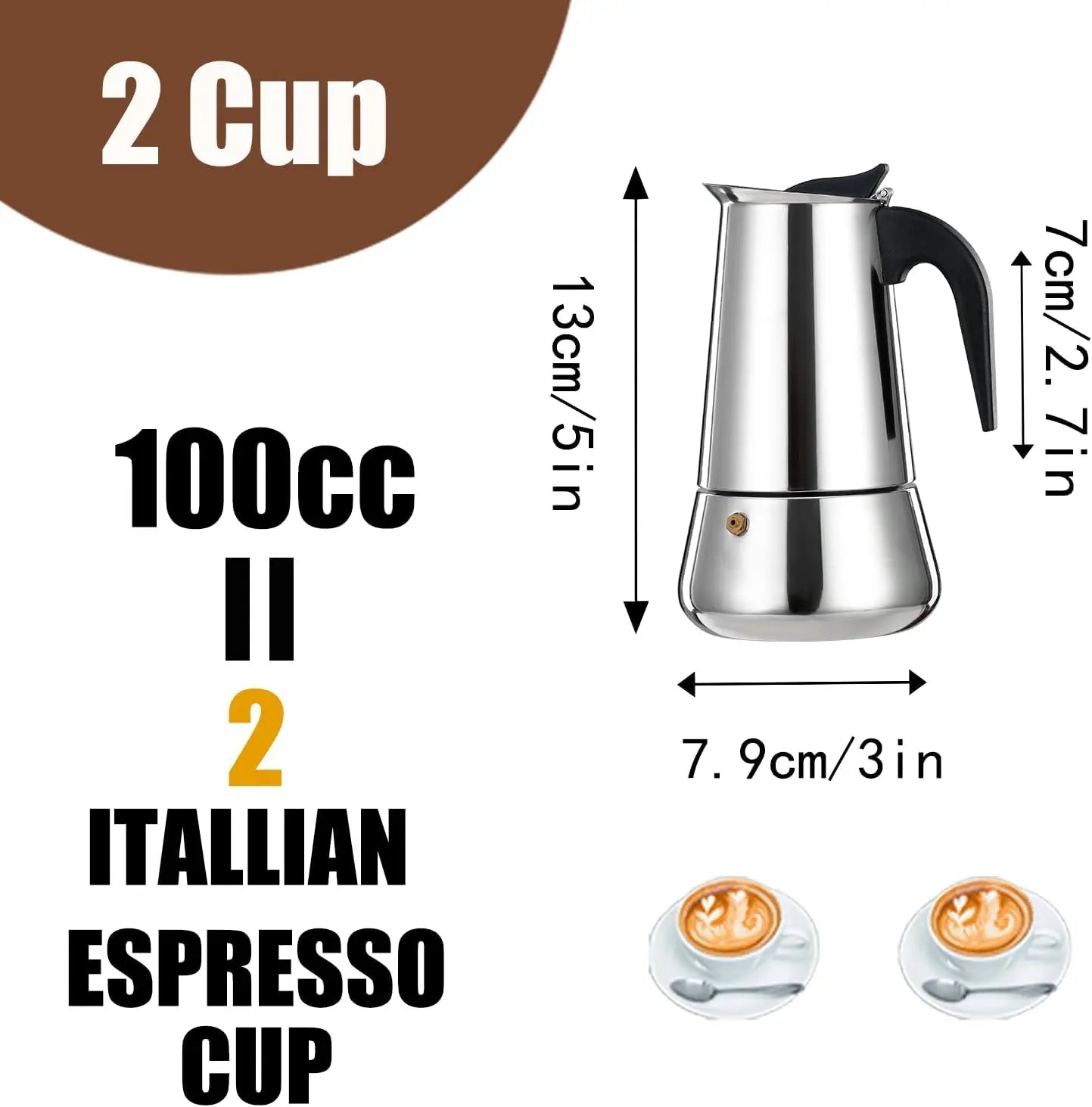 Food Grade Stainless Steel Stovetop Espresso Moka Pot with Safety Valve, Multi Capacity Italian Coffee Percolator, Gas Induction Camping Coffee Maker for Home Cafe Use