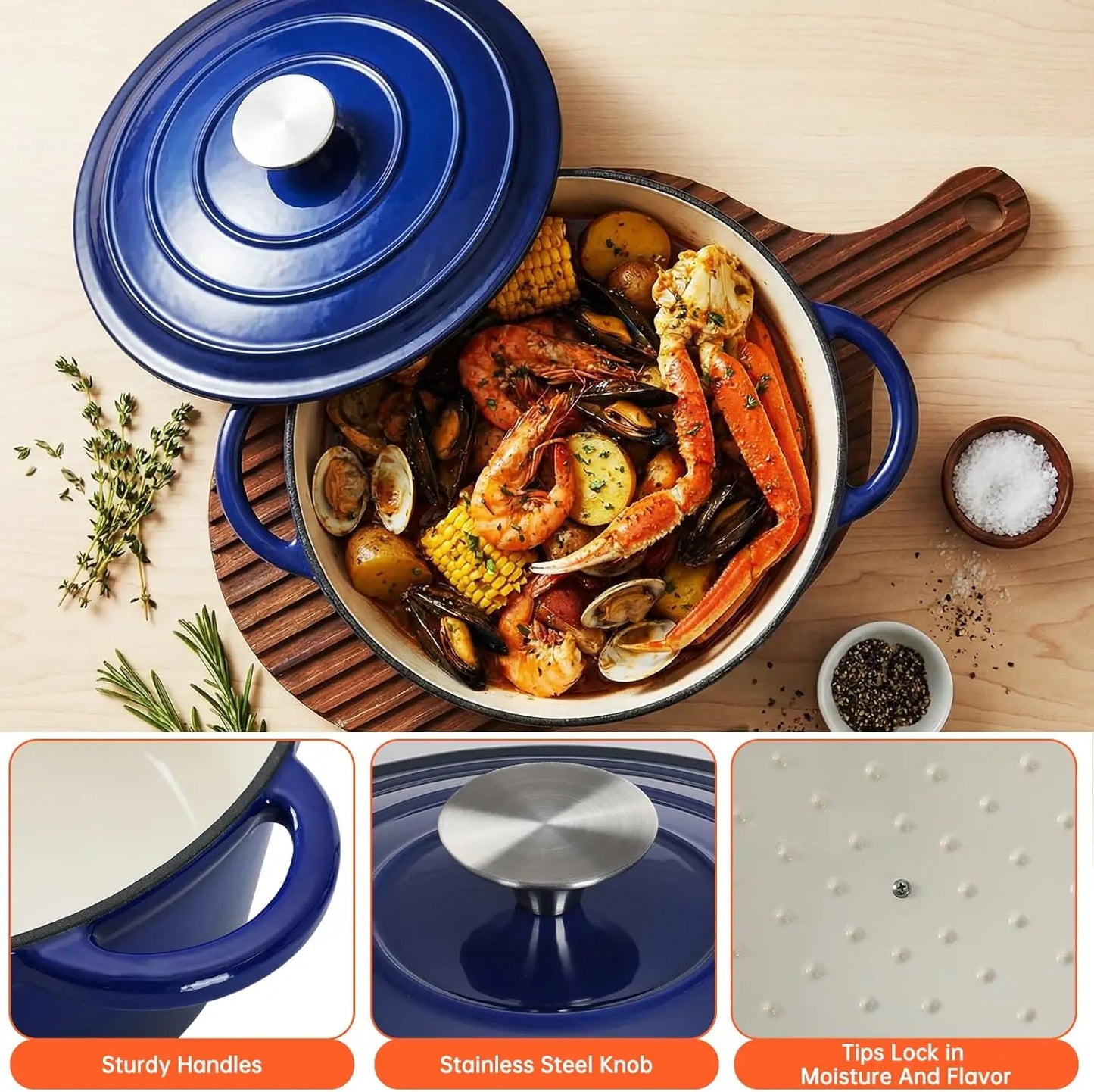 Nonstick Enameled Cast Iron Cookware Set, 7Pcs Pots and Pans Set, Gas/Induction Dutch Oven Set, PFOA & PFAS Free