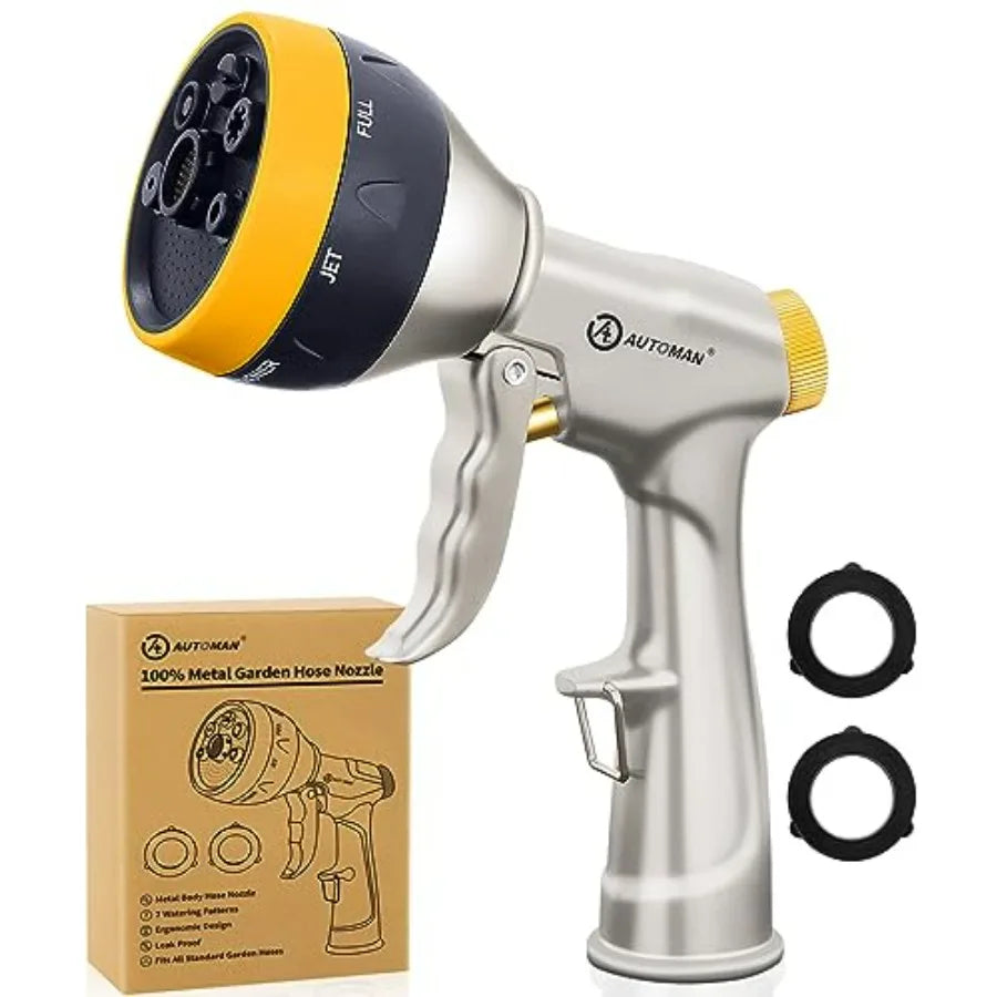 Garden Nozzle Sprayer, High Pressure Spray Nozzle, 100% Metal Water Hose Nozzle, 7 Patterns Watering Nozzle, Heavy Duty Sprayer
