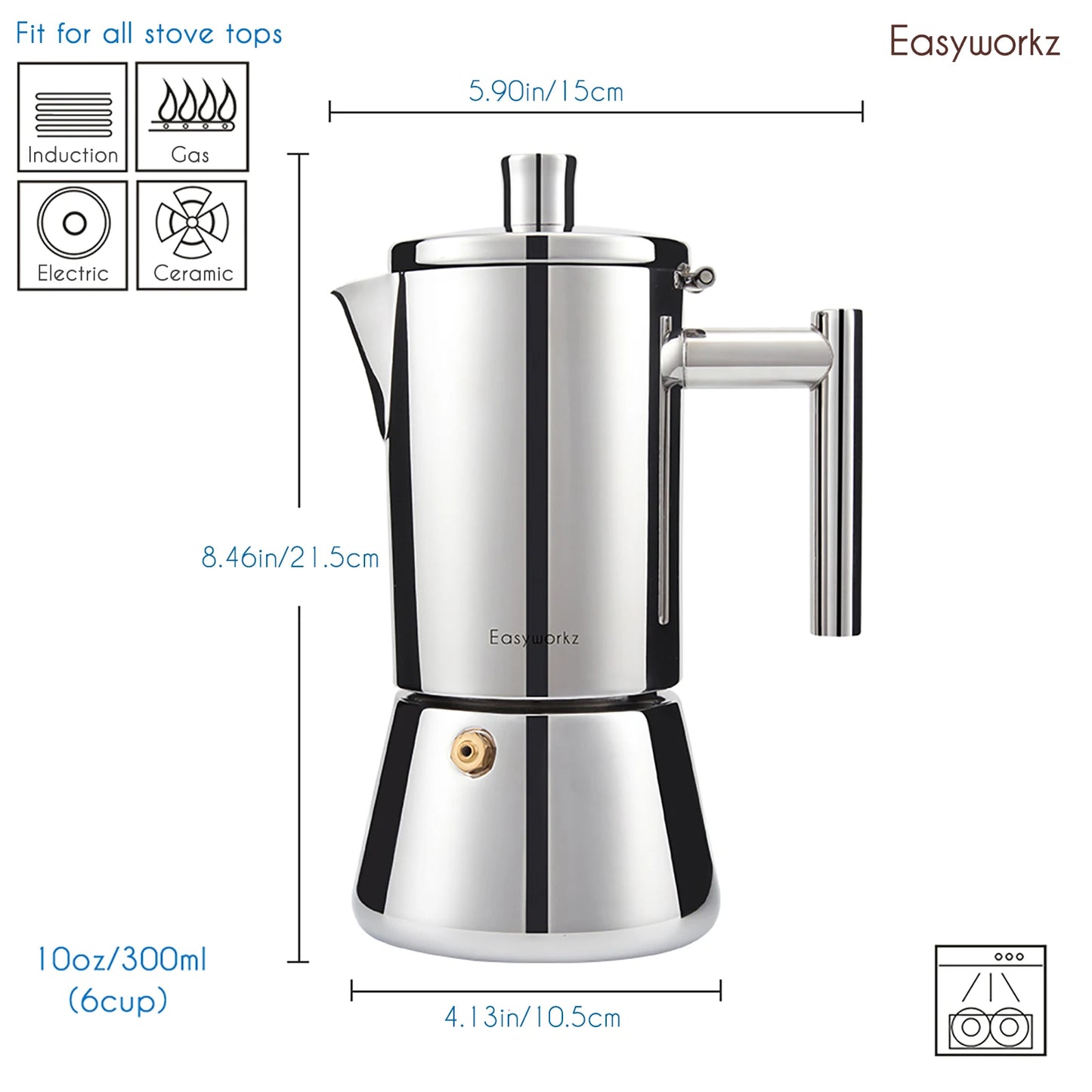 Easyworkz Stovetop Espresso Maker Moka Pot Stainless Steel Induction