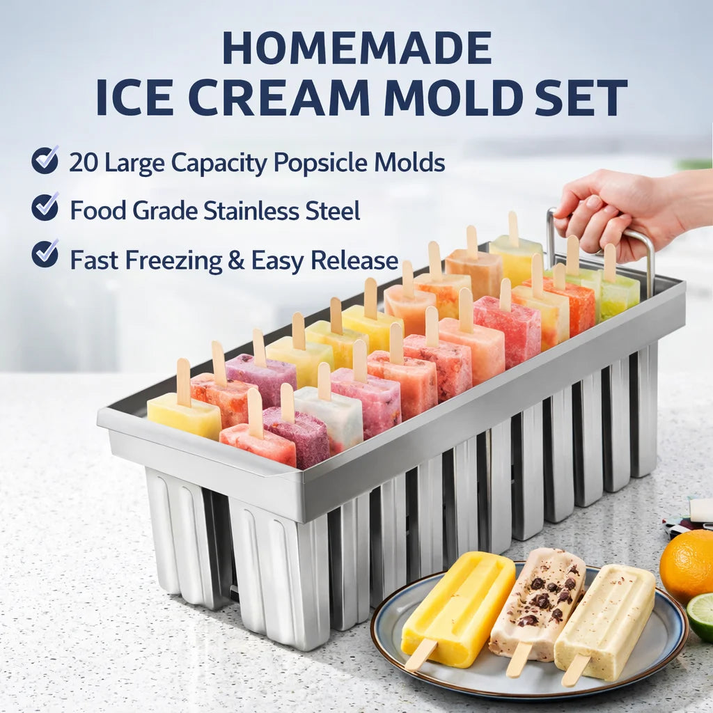 Stainless Steel Ice Cream Mold Set 20 Cavities For Kitchen